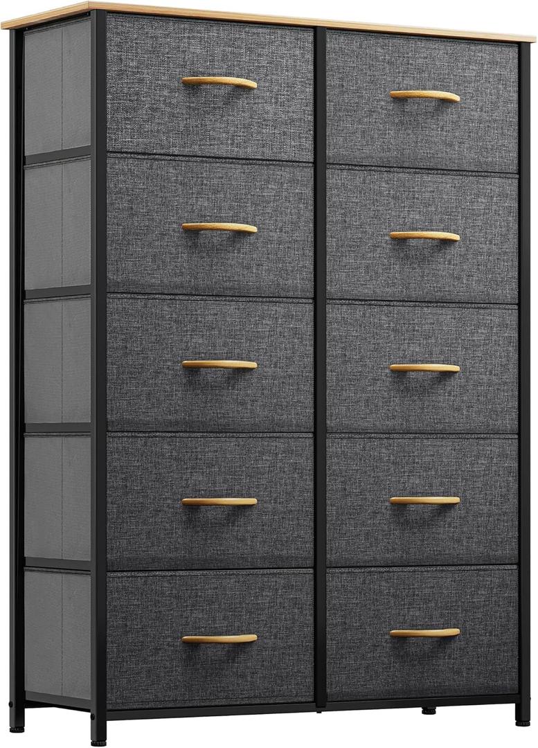 YITAHOME 10 Drawers Dresser - Fabric Storage Tower Organizer Unit for Bedroom, Living Room, Hallway, Closets - Sturdy Steel Frame, Wooden Top & Easy Pull Fabric Bins (Dark Gray) (MAYIH0000270MA) (Charcoal Grey)