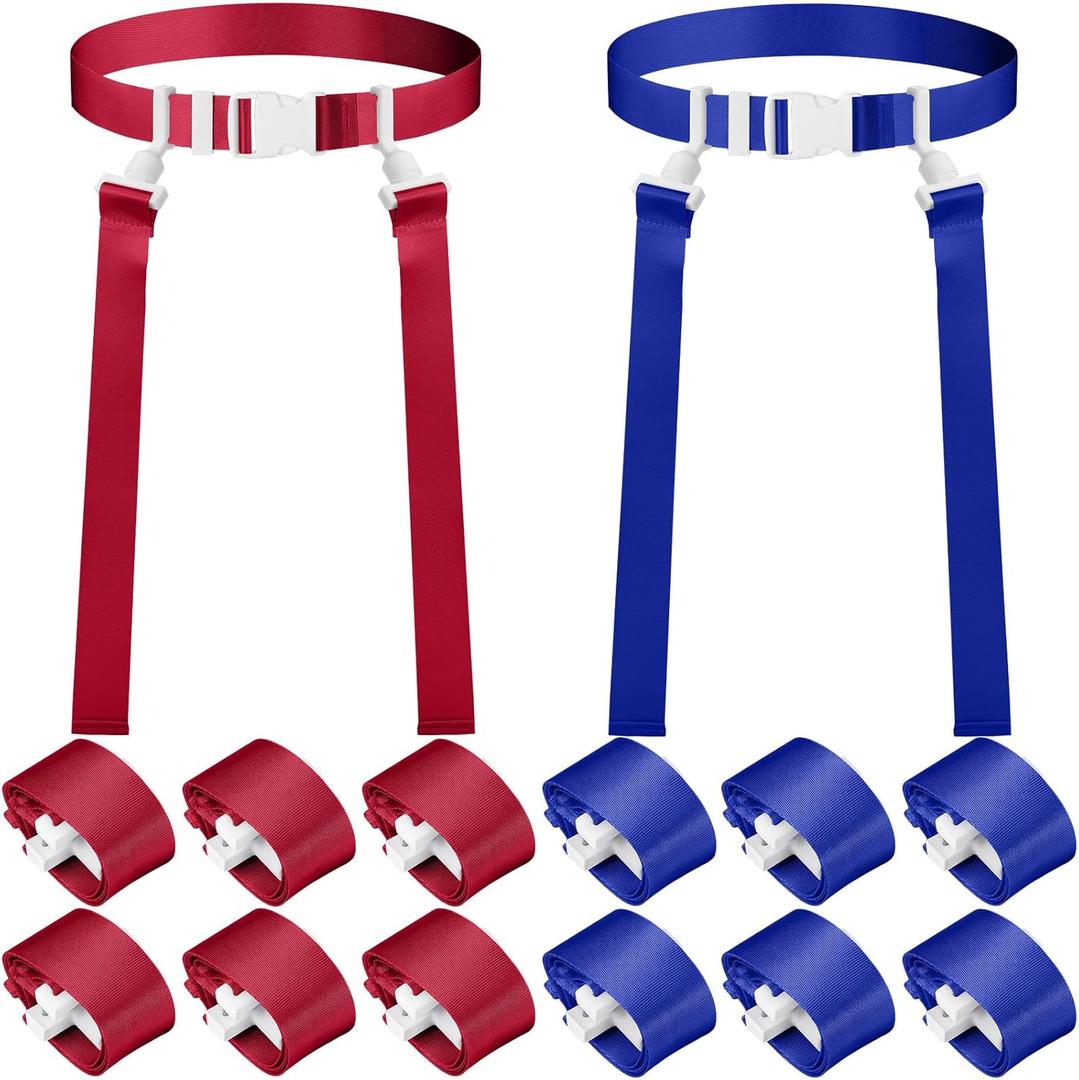 Peryiter 2/12/24/36 Player Flag Football Belt, Adjustable Football Belts and Flags for Kids Youth Adult Sport Team Training (Blue, Red)
