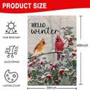 Hello Winter House Flags for Outside, Cardinal Christmas Garden Flag 28x40 Inch Double Sided, Pine Twigs Berry Large Burlap Yard Flag for Outdoor Winter Decorations