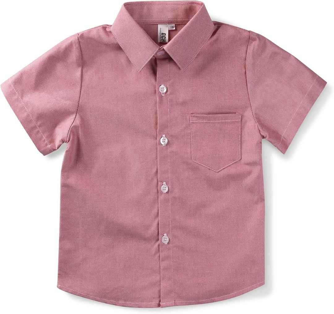 OCHENTA Boys' Short Sleeve Oxford Dress Shirt Button Down with Pocket for School Party Wedding 2T-11 Years