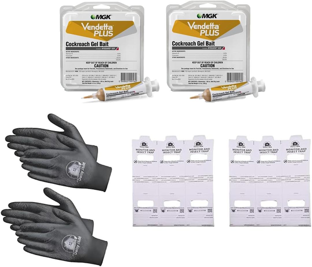Vendetta Plus Cockroach Gel Bait + 1 Pair of Gloves and 3 Insect Monitors