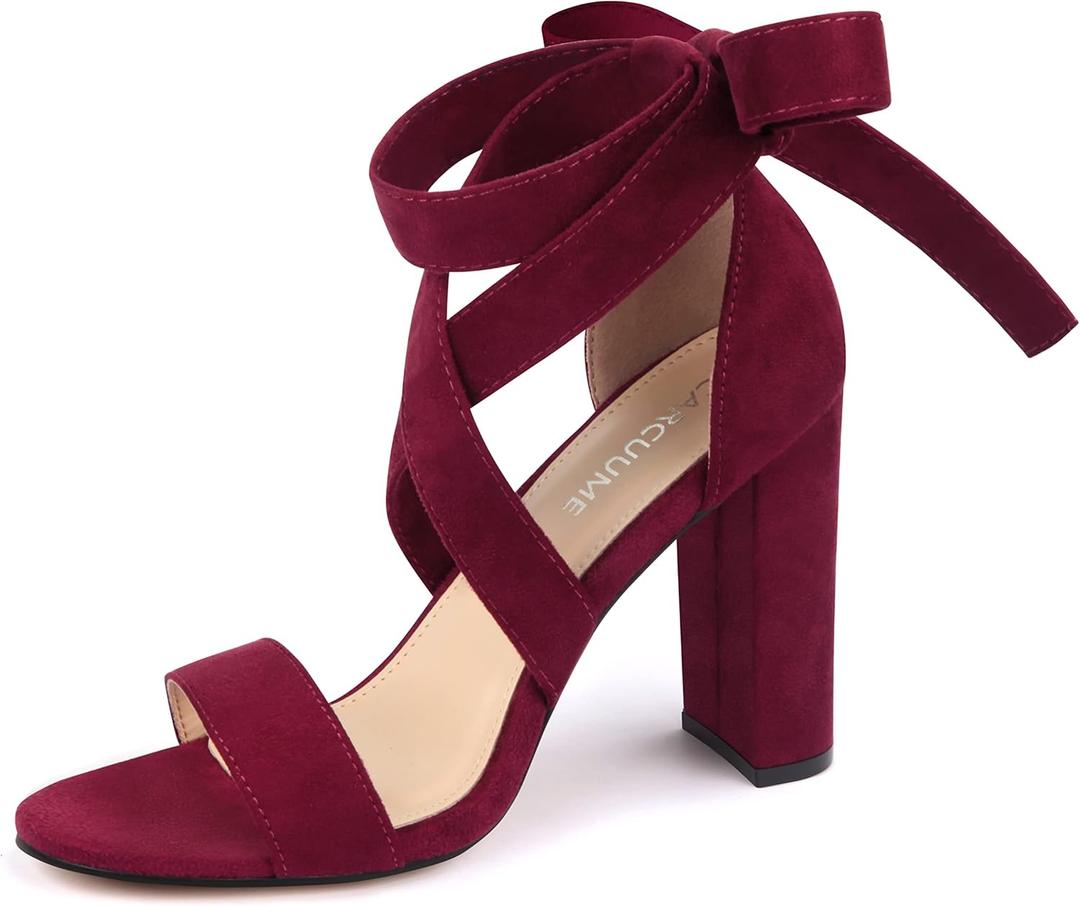 Strappy Heels for Women Chunky Heels High Heeled Sandals with Lace Up Fahsion Casual Nude Block Heel Sandals, 7