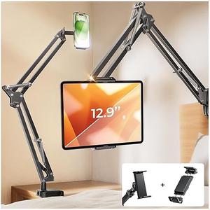 LISEN Tablet Stand iPad Stand for Desk Mount [Ultra Sturdy 2 Clamps] iPad Holder for Tablet Holder Mount Desk Accessories for Men fits iPad Air, iPad 12, iPhone 17e, 413" Device (Black)