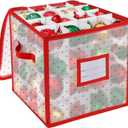 BINSUNS Christmas Ornament Storage Box, Christmas Storage Containers Organizer Bag with Dividers - Fits up to 64 Holiday Xmas Ornaments Decorations 3" Seasons Balls(Red)