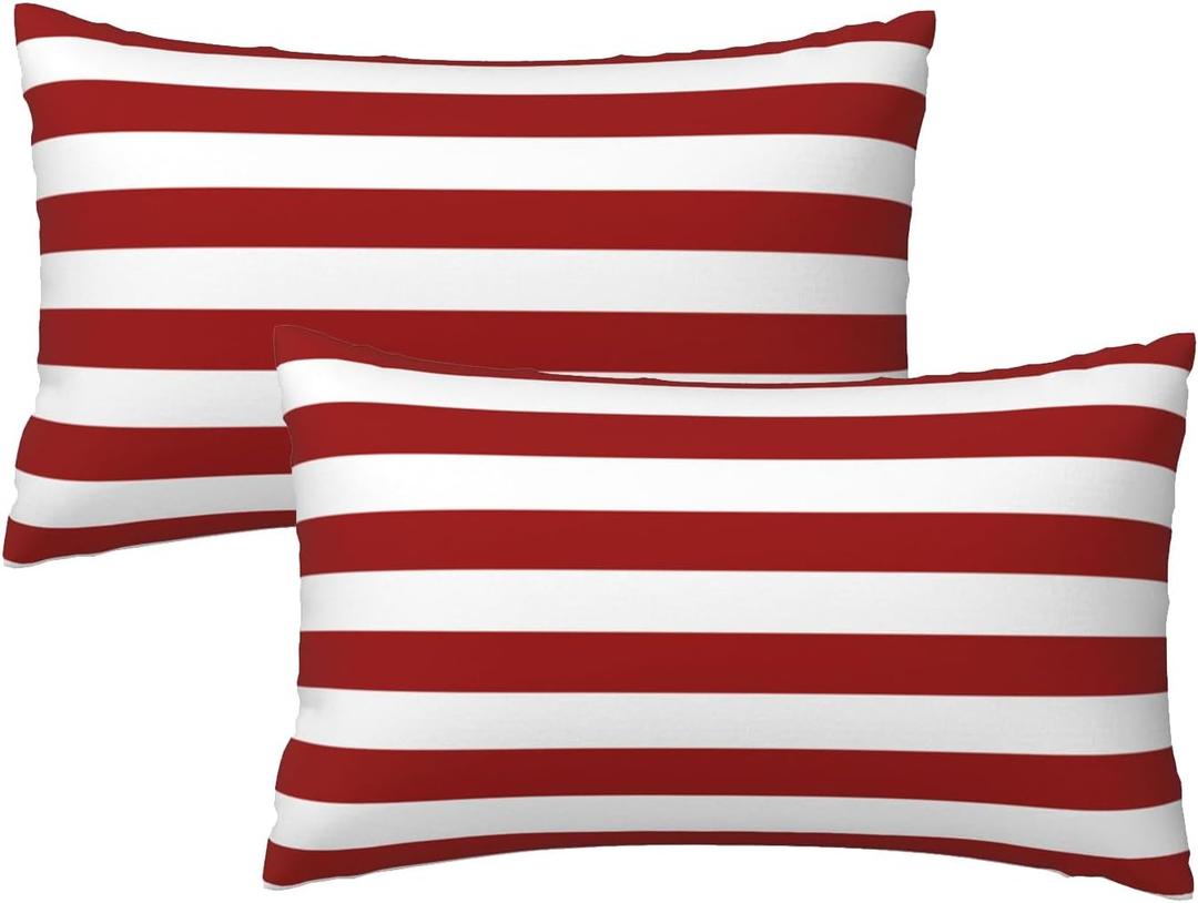 Red and White Stripes Throw Pillow Cover 12X20 Pillow Covers in Soft Pillow Cases Cushion Modern Farmhouse for Couch Sofa Living Room Bedroom Home Decor Set of 2