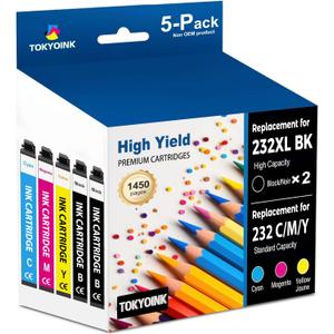 TOKYOINK 232XL Ink Cartridges Combo Pack Remanufactured Replacement for 232 Ink Cartridge 232 XL T232XL for WF-2930, WF-2950, XP-4200, XP-4205 Printer Ink (2 Black, Cyan, Yellow, Magenta 5 Pack)
