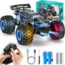 Remote Control Car, 1:18 Rc Cars, All-Terrain RC Truck with LED Light, 20KM/H, Rechargeable, 2WD, 2.4GHz, Sturdy PVC Shell, Remote Control Truck for Boys 4-7 8-12, Beginner (Blue)