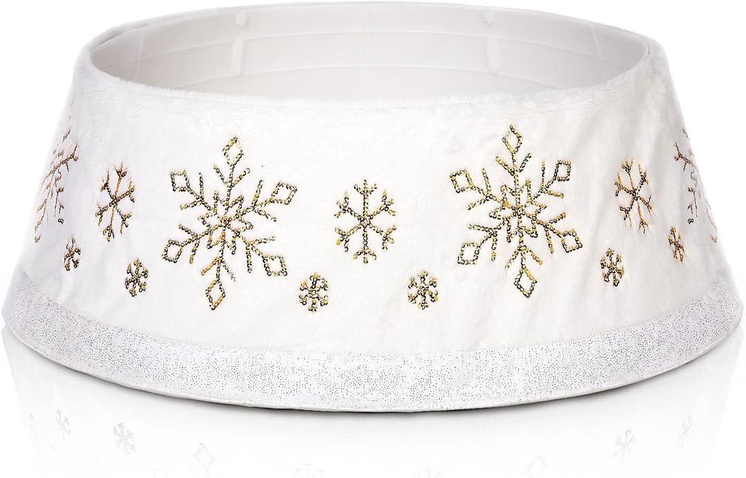 MJartoria Christmas White Tree Collar 30 Inch, Snowflake White Tree Ring, Christmas Tree Skirt for Artificial Christmas Tree, Rustic Holiday Party Indoor Decoration (White-Snowflake)