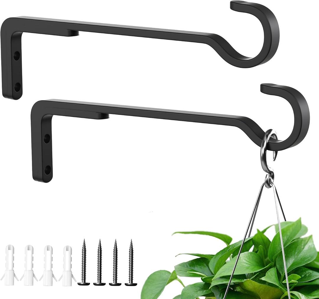 2 x Saffruff 8 Inch 2 Pack Black Heavy Duty Outdoor Plant Hangers, Iron Hanging Plant Brackets for Hanging Plants Outside, Metal Plant Hooks Plant Wall Hooks for Hanging Lantern, Bird Feeder