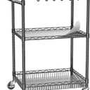 Rolling Utility Metal Carts with Wheels NSF 3 Tier Heavy Duty Storage Cart 750Lbs Capacity Adjustable Kitchen Organizer Cart with Handle & Shelf Liner Commercial Grade Trolley for Indoor & Outdoor Use