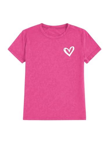 SweatyRocks Women's Short Sleeve Heart Print Tops Summer Casual Trendy T Shirts Cute Graphic Tees Hot Pink Small