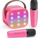 Mini Karaoke Machine for Kids Toys, Portable Bluetooth Speaker with 2 Wireless Microphones, Birthday Gifts for Girls 3, 4, 5, 6, 7, 8, 9, 10, 11, 12+ Years Old Toddler Teens (Hotpink)