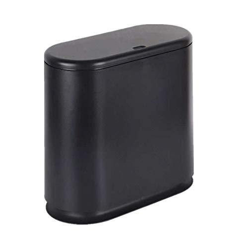 IEEK Plastic Trash Can with Press Top Lid,3.2 Gallon /12 Liter Garbage Can,Black Modern Waste Basket Thin Trash Cans for Bathroom,Kitchen,Living Room,Office and Narrow Spaces