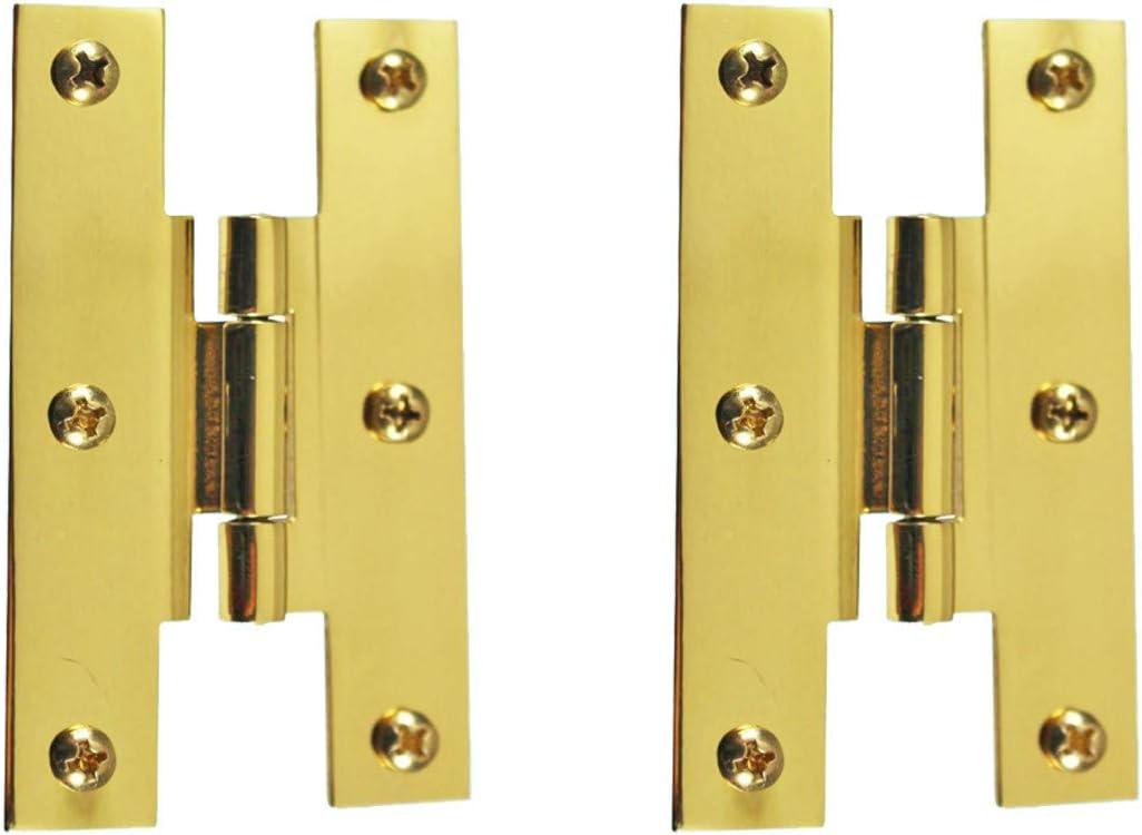 Renovators Supply Manufacturing 3 In Brass H Cabinet Hinge 1/4 In Offset With Hardware Rust Resistant Brass Flush Mount Hinge For Kitchen Cabinets Pack Of 2