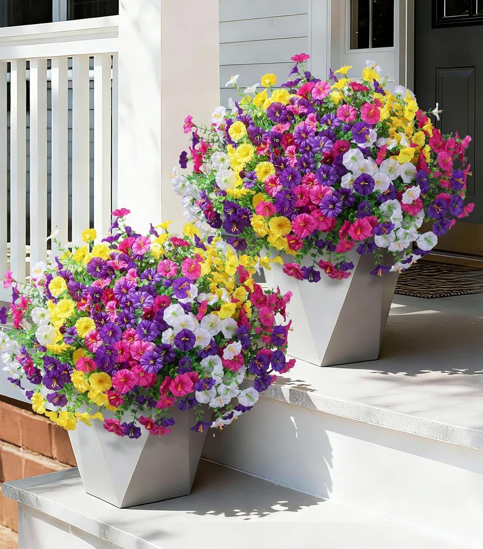 Ivydale 24 Bundles Artificial Flowers for Outdoors Faux Plants Summer Outdoor Decoration Silk Morning Glory Realistic UV Resistant Fake Bulk Petunias for Outside Porch Patio Window Garden Yard Home