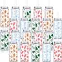 Layhit 20 Pcs Christmas Reusable Cups Bulk 13.5 oz Plastic Mason Jar Drinking Holiday Cups with Lid and Straw Coffee Tea Hot Cocoa Beverage Tumbler for Adults Xmas Party (Novel)