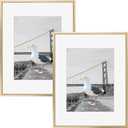 Frametory, 16x20 Metal Picture Frame with Mat for 11x14 Picture & Real Glass, Aluminum Photo Frame Collection (Gold, 2 Pack)