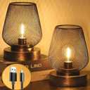 UBright 2 Pack Rechargeable Table Lamp Cordless Table Lamp Battery Operated Lights Metal with 4 Lighting Mode Indoor Outdoor Lights for Patio Bedroom Living Room (Bulb Included) Bronze
