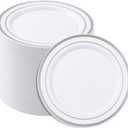 BESTSTAR 7 Inch White Plastic Plates,100PCS Disposable Dessert/Appetizer/Small Cake Plates with Silver Rim,Heavy Duty Plate Ideal for Wedding and Birthday