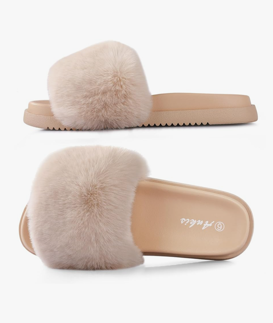 Ankis Black Pink Grey Camel Fur Slides-Cute Chic Versatile Pretty Soft Platform Slides, Open Toe, Non-slip Womens House Fluffy Slippers, Fuzzy Slippers for Women Indoor Outdoor, All Seasons (9)