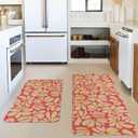 Spring Daisy Floral Kitchen Mats Decor, Pink Retro Groovy Flower Power Kitchen Rugs Sets of 2, Vintage 1970s Floral Rug Home Decorations Indoor, 17" x 30" and 17" x 47"