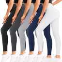 Natural Feelings Buttercloud High Waisted Leggings for Women Ultra Soft Stretch Slim Yoga Leggings (Small-Medium, 5 Pack - Black/Dark Gray/Light Gray/Navy Blue/White)