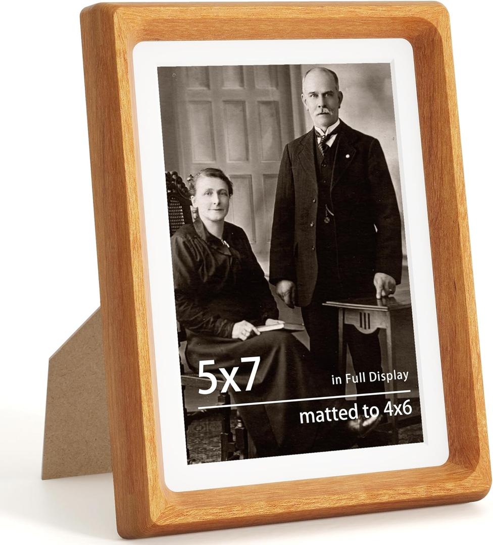 Dreamland 5x7 Picture Frame, USA-Sourced Teak Wood Photo Frames with HD Tempered Glass, 5 x 7 Wooden Frame Matted to 4 x 6, 5x7 Frames Handcrafted Rounded Corner for Tabletop or Wall Display