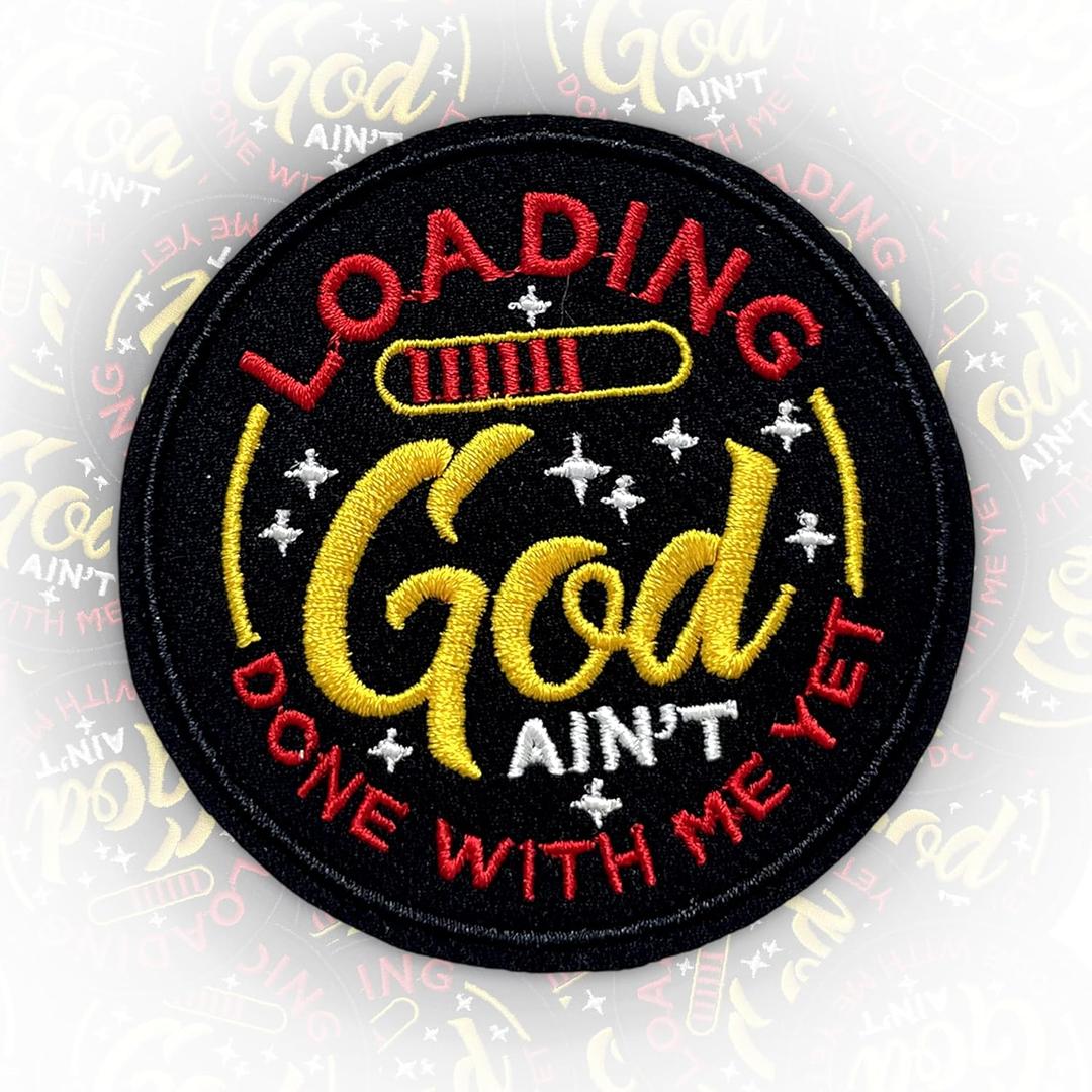 4 x God Ain't Done with Me Yet Patch 3 Inches Bow Christian Jesus Iron On/Sew On Embroidery Fabric Applique Patches for Trucker Hats Clothes Backpack DIY Accessories Coworkers Friends Mom Gifts