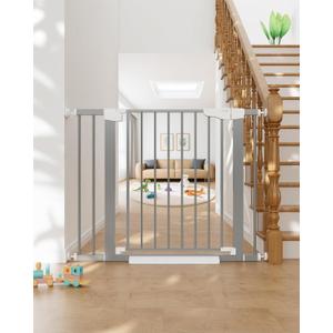 Cumbor 29.7-40.6" Baby Gate for Stairs, Mom's Choice Awards Winner-Dog Gates for Doorways, Pressure Mounted Auto-Close Pet Gates for Dogs Indoor, Safety Child Gate with Easy Walk Thru Door, Gray