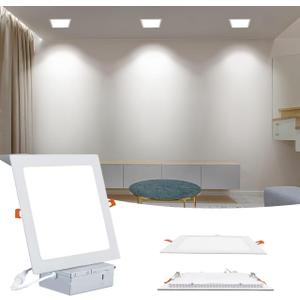 Square 8 Inch LED Recessed Light,18W 6000k Daylight,No Dimmable,4Pack Ultra Thin LED Recessed Lighting with J-Box. 8" Recessed Ceiling Wafer Canless Fixtures .Slim Can-Killer Lights,CRl90+