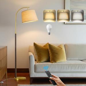 61" Wood Floor Lamp for Living Room 2Light Standing Tall Lamps Mid Century Modern Floor Lamps for Bedroom Office Nursery Corner Industrial Reading Room Lamp, 3 Color Temperatures 9W Bulbs Included