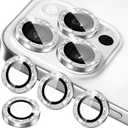 Compatible for iPhone 11, 11 Mini, 11 Pro & iPhone 11 Pro Max Camera Lens Protector (3+1 Pack) - Bling Sparkling Glitter, Anti-Scratch Camera Cover with Tempered Glass, Case Friendly (Silver)