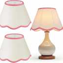 VIHOSE 9.4'' Bottom x 5.9'' High x 5.1'' Top Set of 2 Beige Lamp Shade with Petal Edge, Fabric Chandelier Scalloped Lampshade, for Floor Wall Lamps Table Bedroom Living Room (Pink Edge)