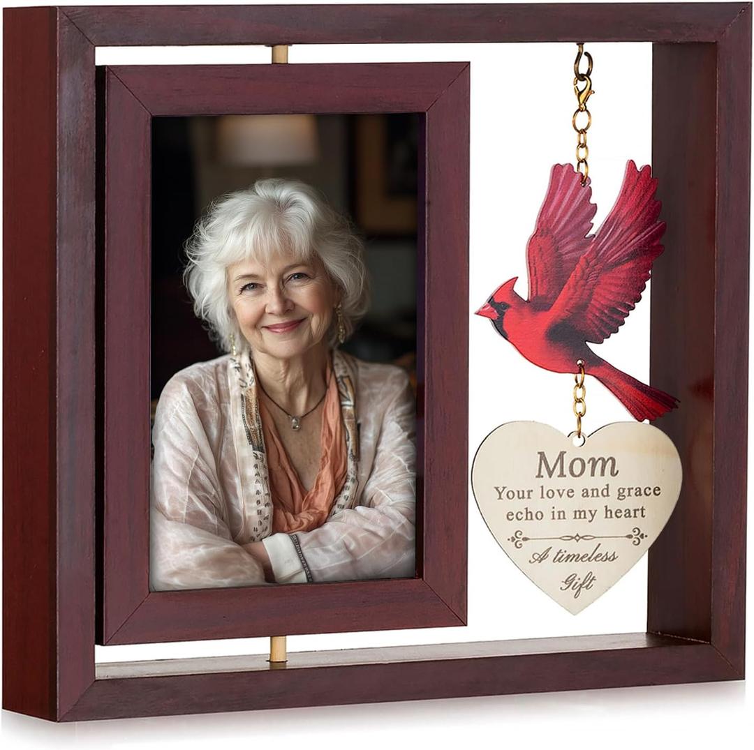 Memorial Gifts for Loss of Mom: Double 4x6 Photos, Cardinal Sympathy Picture Frame for Mother, Remembrance Gift in Loving Memory with Touching Text