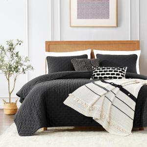 ROARINGWILD California Cal King Size Quilt Bedding Sets with Pillow Shams, Black Oversized Lightweight Soft Bedspread Coverlet, 3 Pieces, 118x106 inches