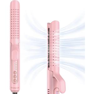Airflow Styler Curling Iron, Hair Straightener and Curler 2 in 1 with 360Cooling Vents Dual Voltage Adjustable Temp, Rose Pink