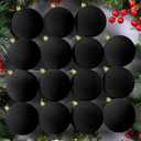 OCTERIC 24 Pcs 3.15Inches Velvet Christmas Ball Ornaments, Shatterproof Black Flocked Bulbs Decorations Set, Retro Decorative Hanging Plastic Ornaments for Xmas Tree Holiday Party Décor