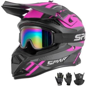 Adult Motocross Helmet ATV Dirt Bike Off-Road Full Face Motorcycle Helmet W/Goggles Gloves & Mask, DOT Approved Large