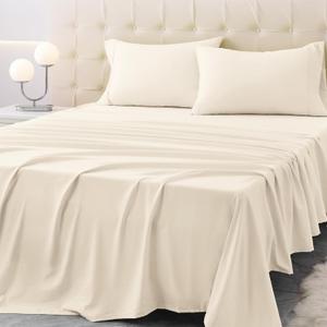 King Size Bed Sheet Set - 4 Piece Soft Microfiber Sheets with Deep Pockets, Cooling Technology, and Wrinkle-Free Pillowcase. Hotel-Quality, Durable Bedding, Cream