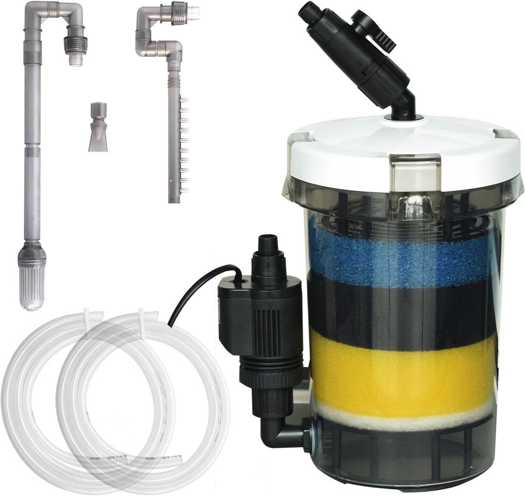 105GPH Canister Filter, External Aquarium Filter Ultra-Quiet Water Circulation Cleaning Machine with Water Pump, 4 Layer Filtration for Fish Tanks and Aquariums Up to 75 Gallons