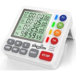 Digital Kitchen Timer for Cooking - 4 Channel Count Up Countdown Timer with Loud Alarm and Silent Mode, Large Display, Magnetic Back, Auto Memory for Classroom Study Gym, Battery Included (White)
