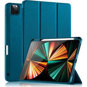 Wenlaty Case for iPad Pro 11 Inch 4th Generation 2022 with Pencil Holder, Protective Cover with Soft TPU Back, Also Fit for iPad 11 Pro Case 3rd Generation 2021 /2nd Generation 2020, PeacockBlue