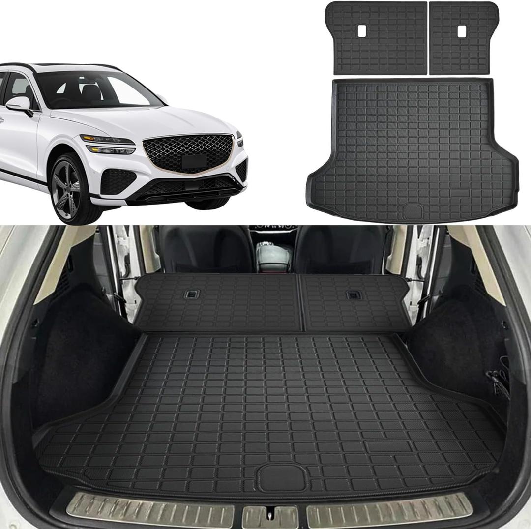Cargo Liner Fits for Genesis GV70 2022-2024 2025 Trunk Liner All Weather Cargo Mat, Custom Fit TPE Anti-Slip Car Seat Back Protector Accessories (with Backseat Mat)
