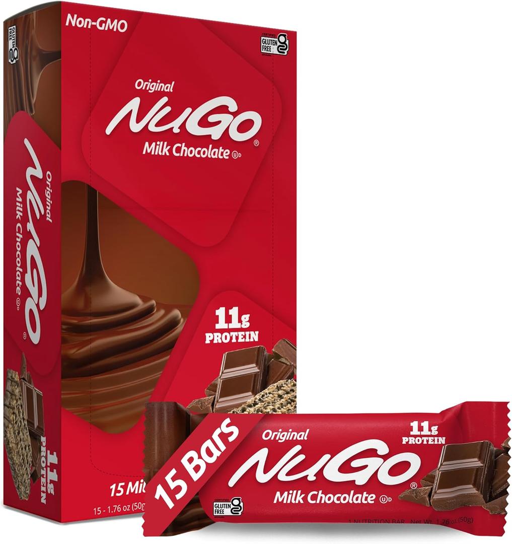 NuGo Protein Bar, Chocolate, 11g Protein, Gluten Free, 15 Count (EXP 01/30/27)