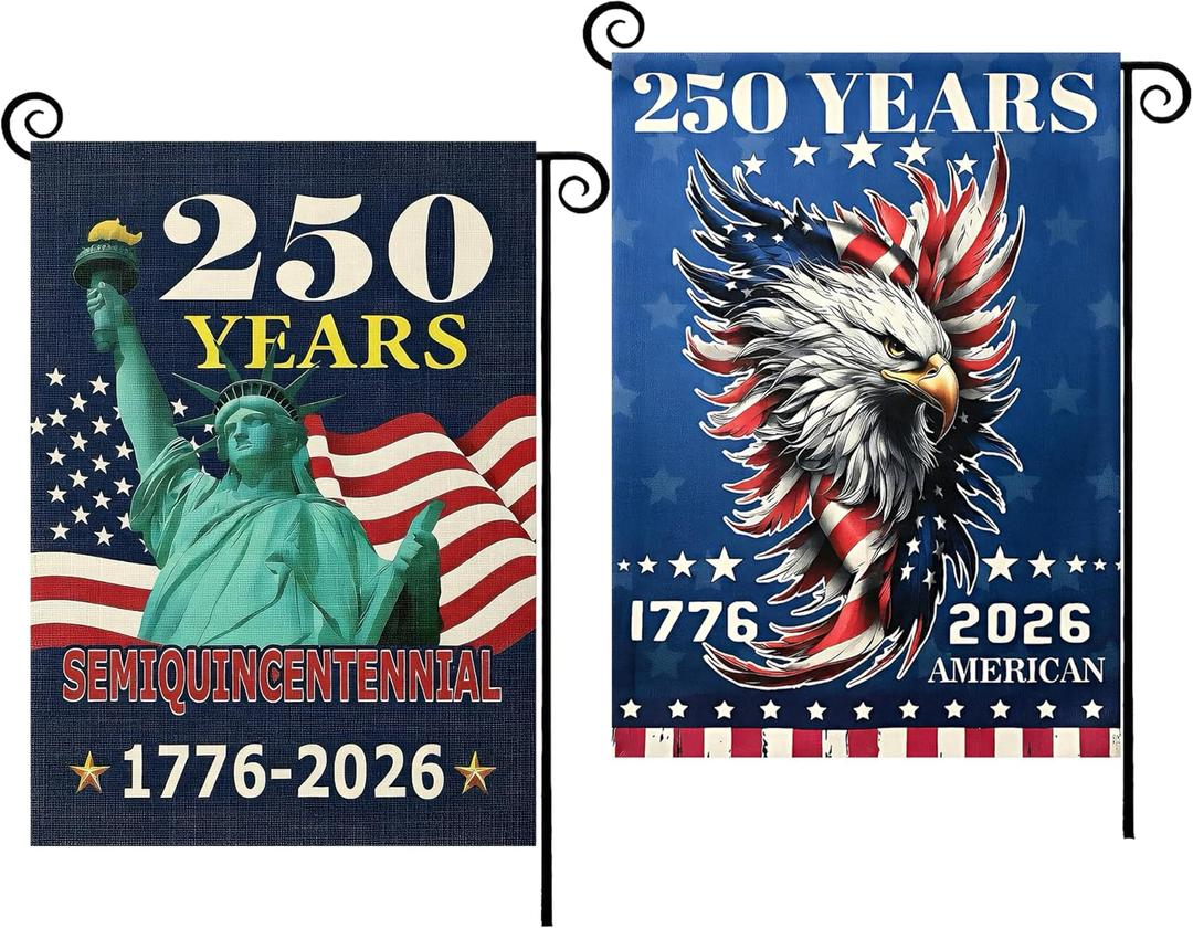 2 x 2PCS 250th Anniversary American Garden Flag,July 4th Independence Day Patriotic Banner,Double-Sided Waterproof 1776-2026 Commemorative Flags