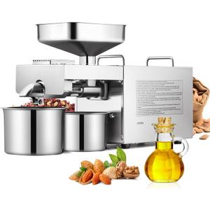 CGOLDENWALL 1500W Commercial Automatic Oil Press Machine Industrial Oil pressing machine Nuts Seeds Oil Presser Pressing Machine Cold Hot Press All Stainless Steel High Oil Extractor CE (Silver, 110V)