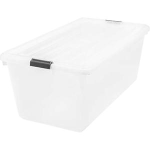 IRIS USA 91 Qt Stackable Plastic Storage Bins with Lids, 1 Pack - BPA-Free, See-Through Organizing Solution, Latches, Durable Nestable Containers, Secure Pull Handle, Made in USA - Clear
