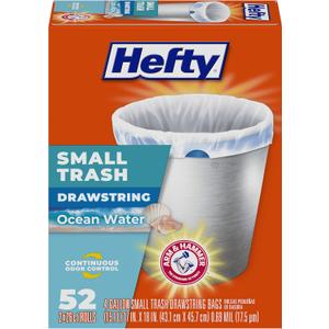 Hefty Small Trash Bags, Ocean Water Scent, 4 Gallon, 52 Count (White)