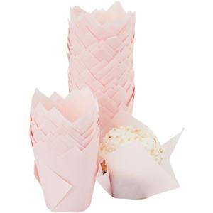 Juvale 100 Pack Tulip Pink Cupcake Liners, Medium Baking Cups, and Muffin Wrappers, Perfect for Birthday Parties, Weddings, Baby Showers, Bakeries, Catering, Restaurants