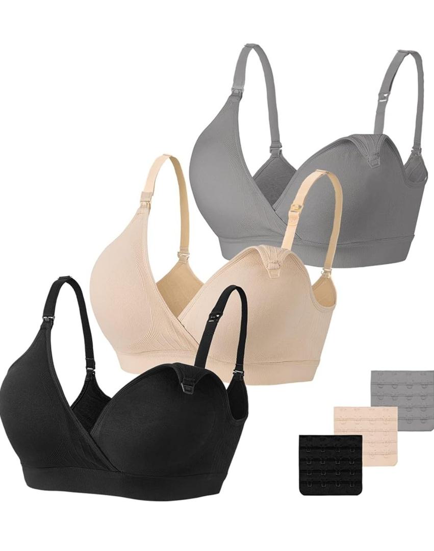 Vinfact 3 Pack Nursing Bras for Breastfeeding Seamless V Neck Maternity Bra Women Pregnancy Breastfeeding Bra M